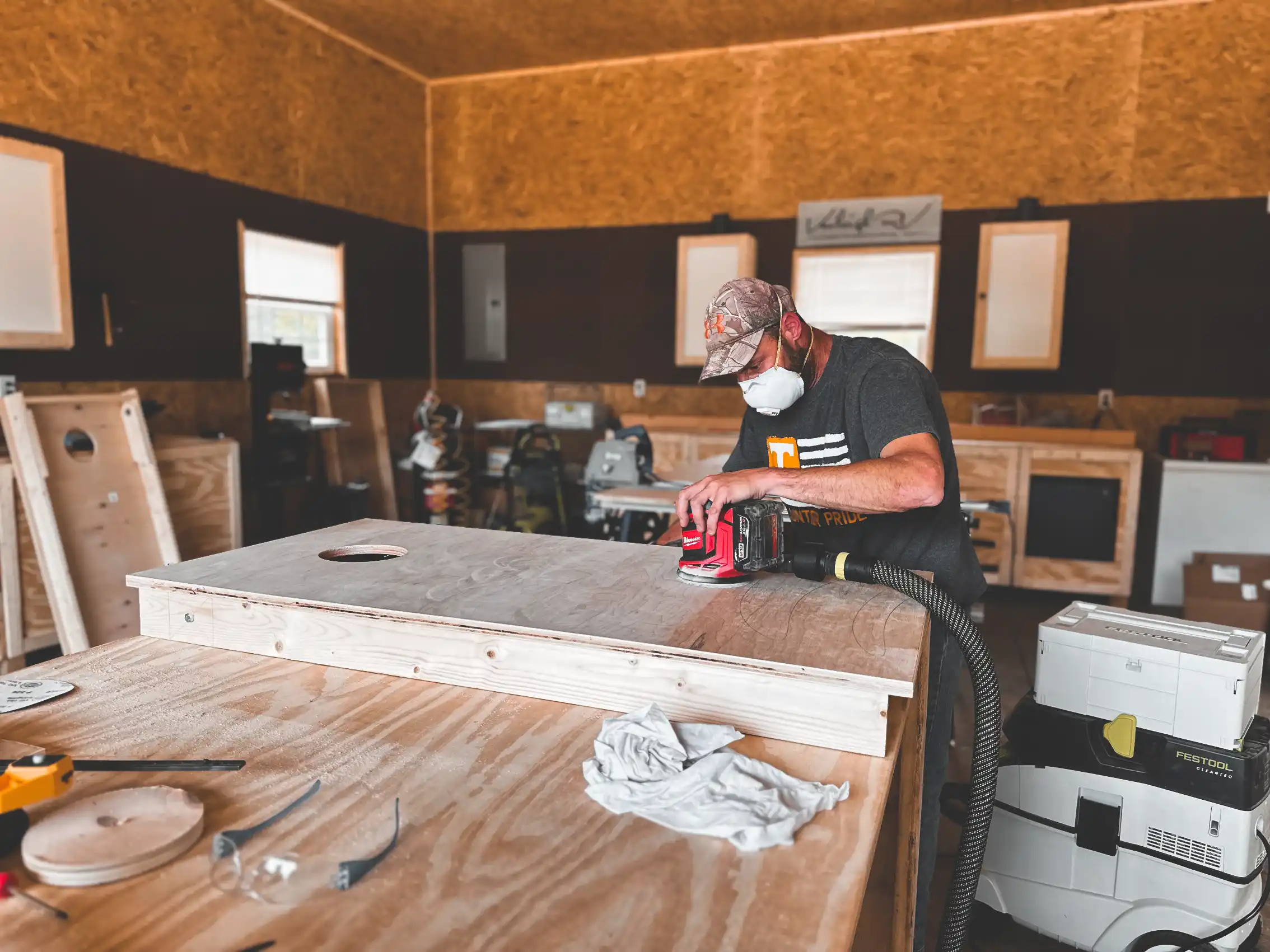 Eric sanding in the shop